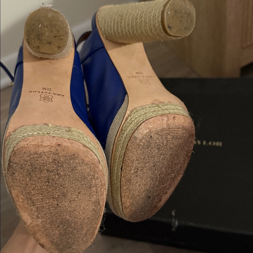 Ann Taylor Royal Blue Espadrille Platform Sandals with Ankle Strap - Picture 9 of 12